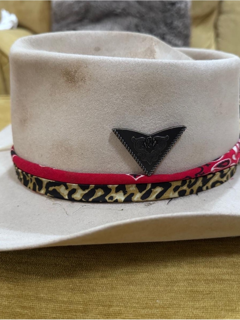 Stetson Cream Felt Fedora with Brown Trim and Yellow Liner